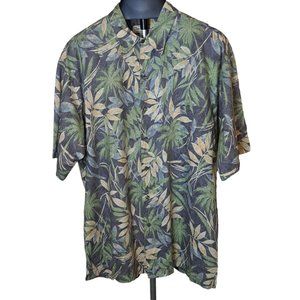 Tori Richard Shirt Men's XL Cotton Lawn Short Sleeve Tropical Grass Leaves Gray